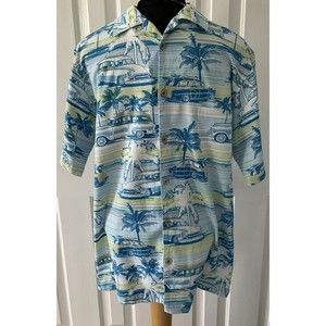 Newport Blue Station Wagon Graphics Button Down Size Medium Vintage